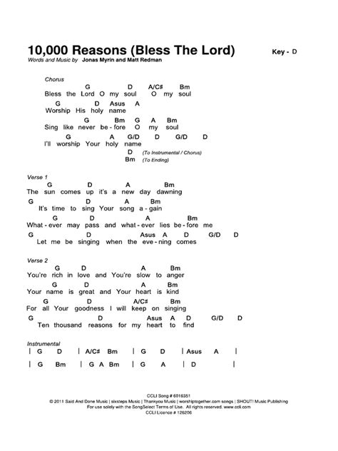 10 000 Reasons Printable Chords Eddy C Stump