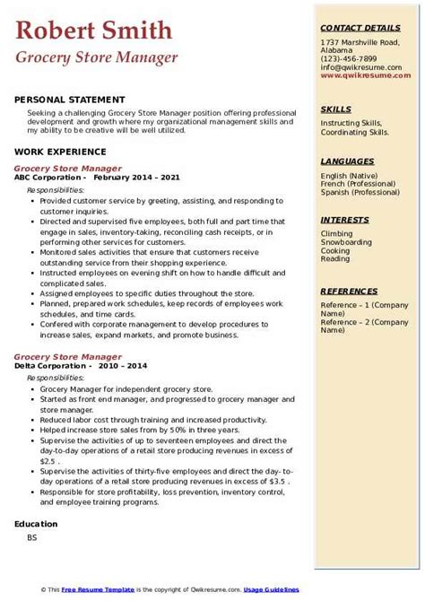 10 Grocery Store Manager Resume Samples Templates For 2025