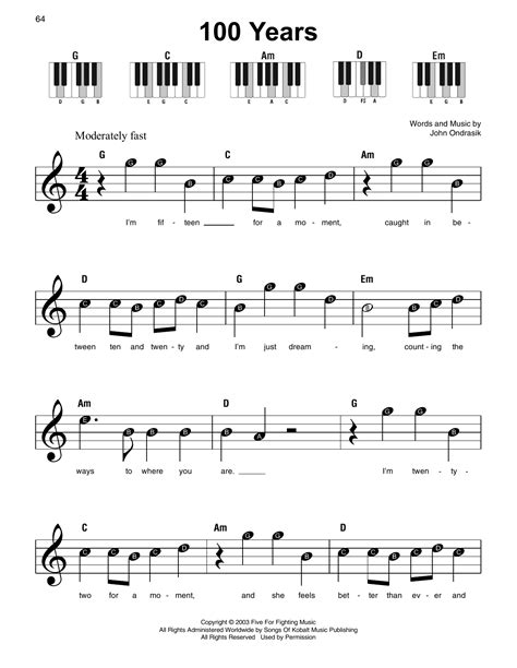 100 Years Five For Fighting Easy Piano Cover Sheet Music Youtube