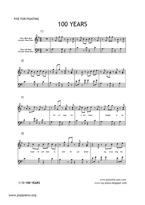 100 Years Five For Fighting Free Piano Sheet Music Pdf