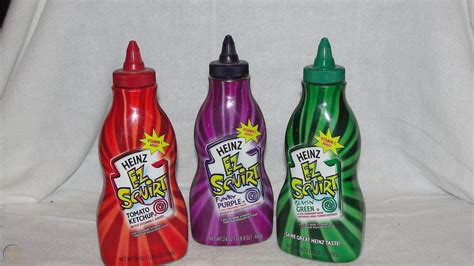 3 Bottles Heinz Ez Squirt Colored Ketchup Purple Red Green