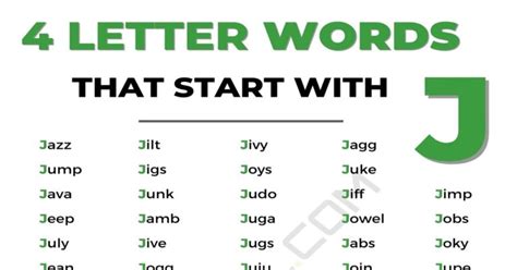 69 Wonderful 4 Letter Words With J In English 7Esl