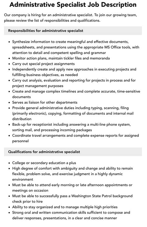 Administrative Specialist Job Duties