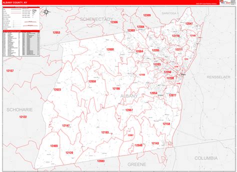 Albany New York Zip Code Wall Map Red Line Style By Marketmaps