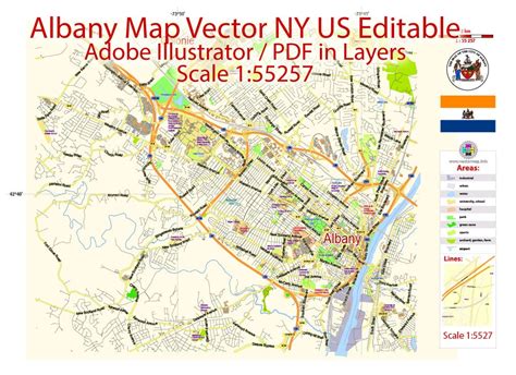 Albany Vector Map New York Us Exact City Plan Scale 1 55257 Full