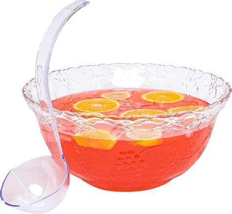 Amazon Com Premium Large Clear Plastic Punch Bowl Set With Ladle 8