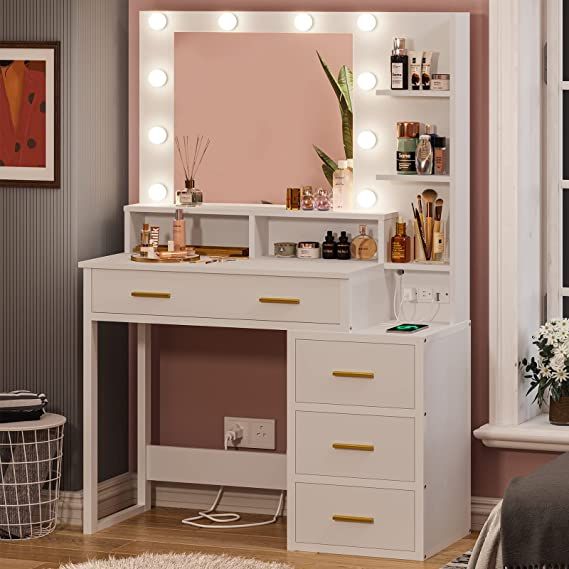 Amazon Com Vabches Makeup Vanity With Lights And Charging Station