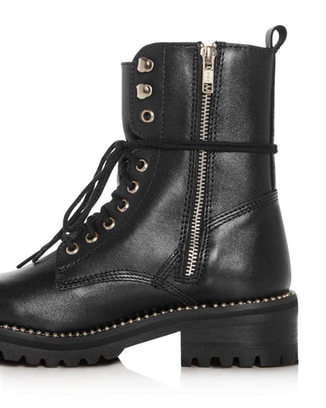 Aqua Leather Women S Jax Combat Boots In Black Lyst