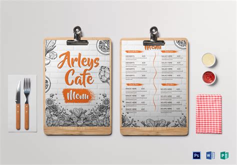 Arleys Cafe Menu Design Template In Psd Word Publisher