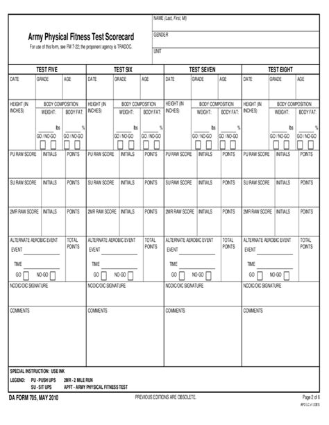 Army Physical Fitness Test Score Sheet Blog Dandk