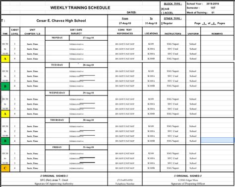 Army Training Army Training Schedule Template Excel