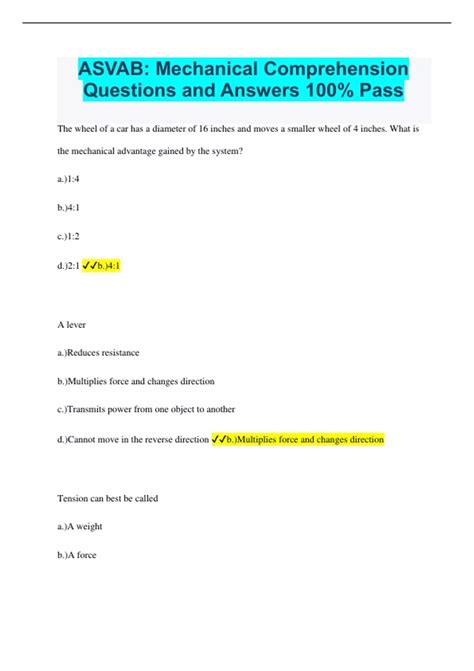 Asvab Mechanical Comprehension Test Practice Test Geeks