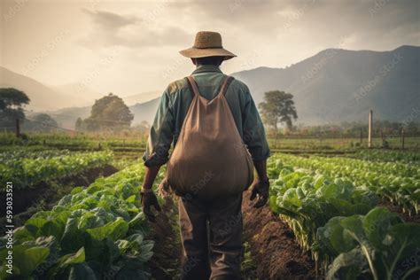 Authentic Image Capturing A Farmer From The Back View Tending To A