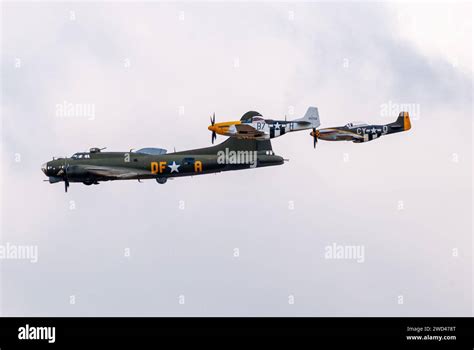 B 17G Flying Fortress With P51 Mustang Fighter Planes Ww2 Bomber Plane