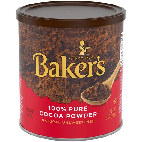 Baker'S 100% Pure Natural Unsweetened Cocoa Powder, 8 Oz Canister ...