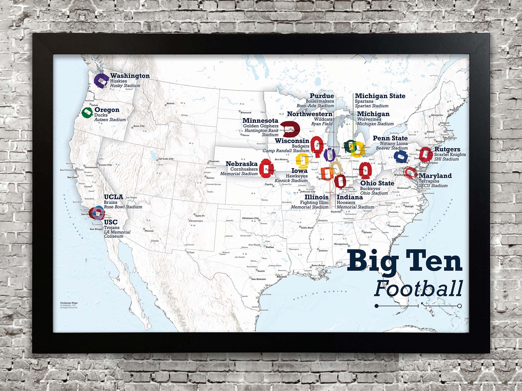 Big Ten Teams College Football Map 2024 Geojango Maps