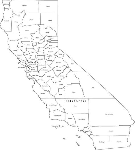 Black White California Digital Map With Counties