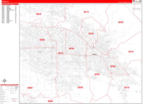 Boise Idaho Zip Code Wall Map Red Line Style By Marketmaps Mapsales