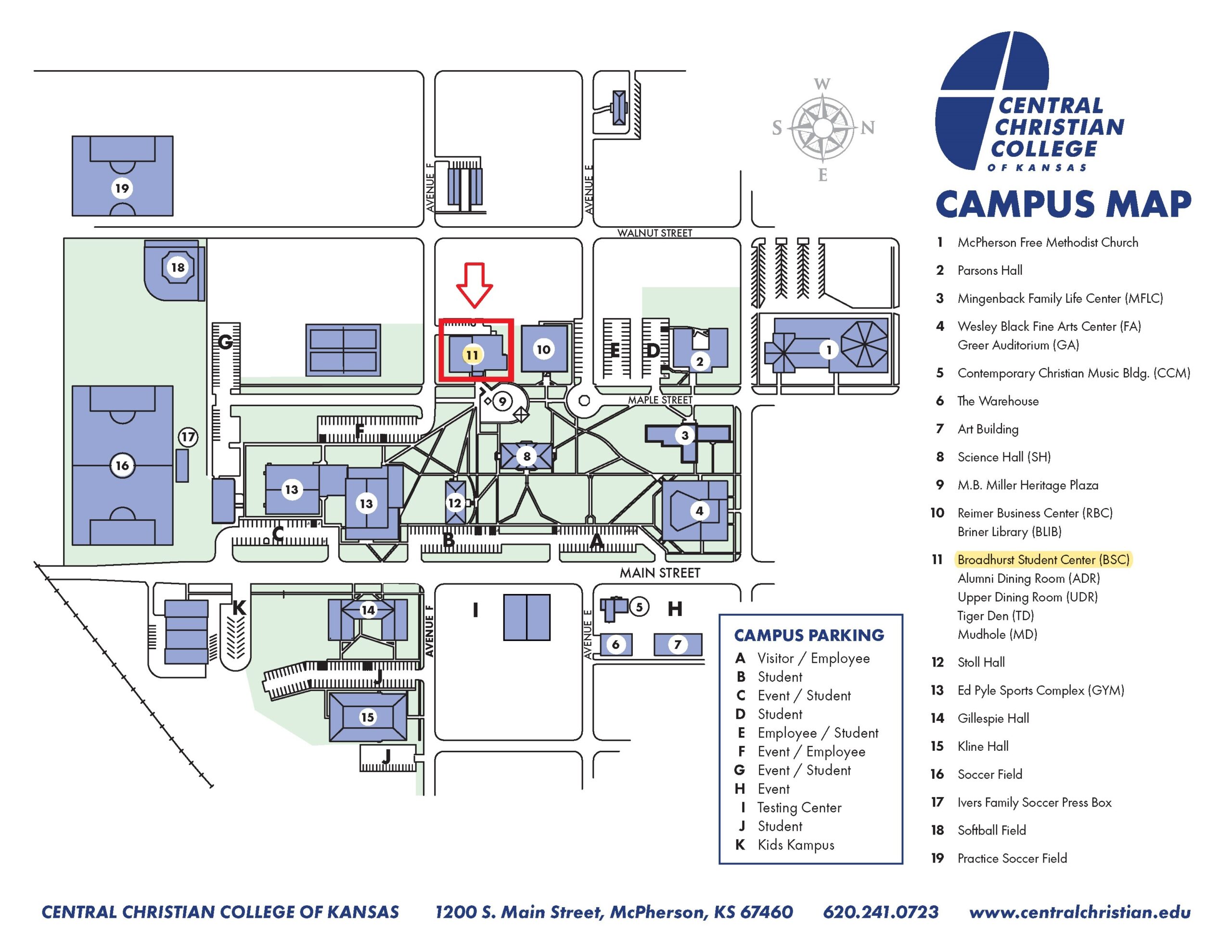 Campus Map 2019 Dining Hall Central Christian College Of Kansas