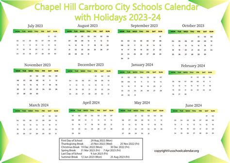 Chapel Hill Carrboro City Schools Calendar With Holidays 2023 24