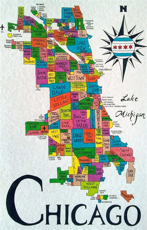 Chicago Neighborhoods Map Etsy