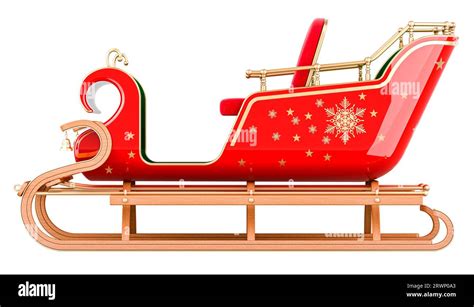 Christmas Santa Sleigh Side View 3D Rendering Isolated On White