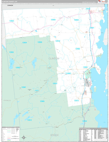 Clinton County Ny Wall Map Premium Style By Marketmaps