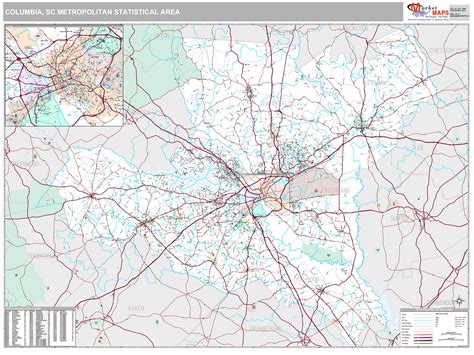 Columbia Sc Metro Area Wall Map Basic Style By Marketmaps