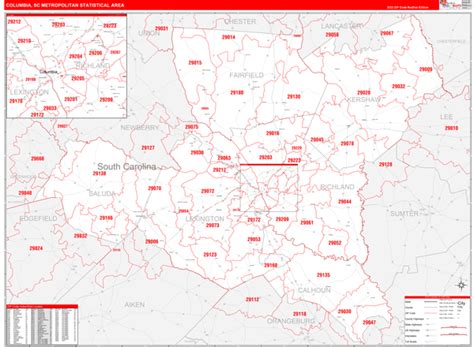 Columbia Sc Metro Area Wall Map Red Line Style By Marketmaps Mapsales