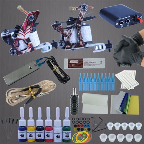 Complete Tattoo Machine Kit Set 2Pcs Guns Mixed Colors Black Pigment