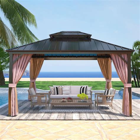 Coos Bay 12X14 Hardtop Gazebo Double Galvanized Steel Roof Canopy