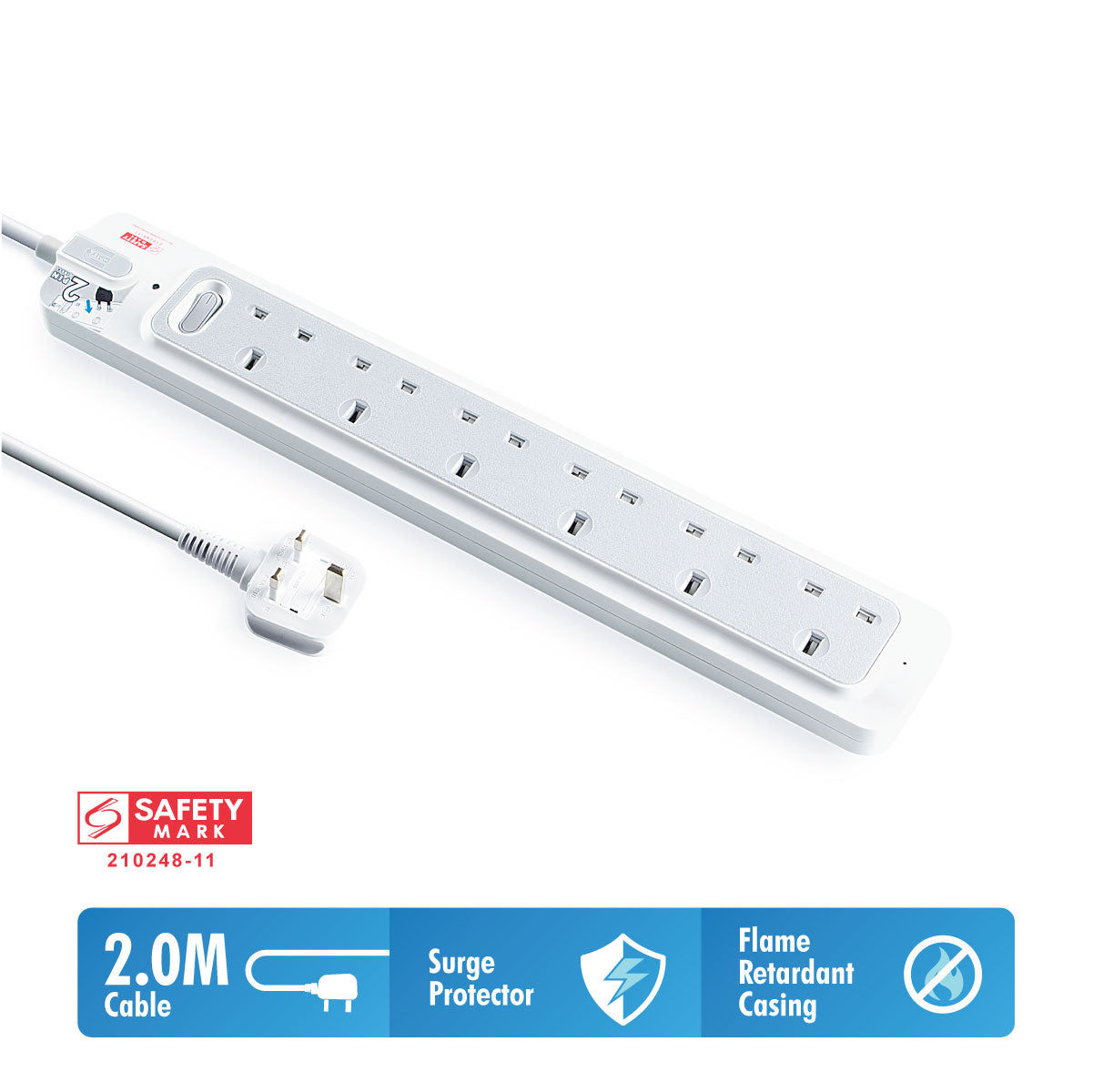 Daiyo 6 Way Master Switch Surge Protector Socket Strip 2M Ntuc Fairprice