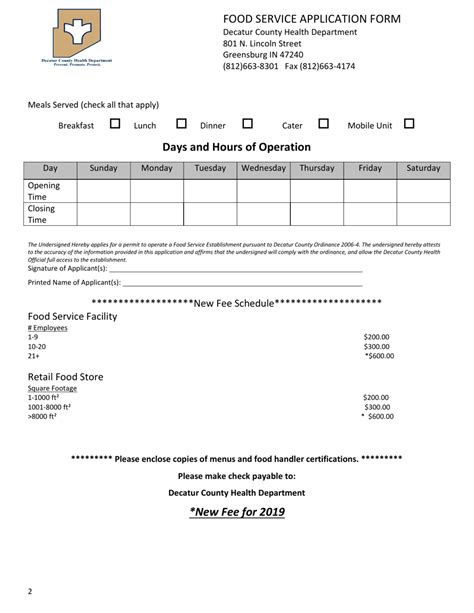 Decatur County Indiana Food Service Application Form Download