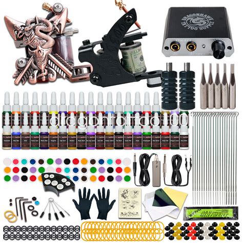 Dragonhawk Tattoo Kit Set 40 Color Inks Power Supply 2 Machine Guns