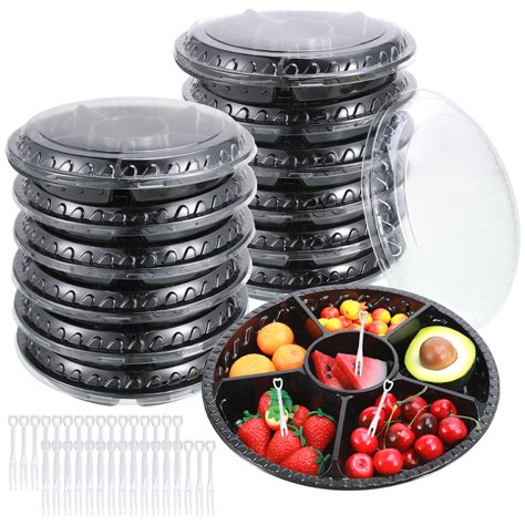 Durable Packaging 12 Black Round Flat Disposable Catering Party Tray