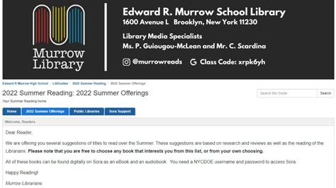 Edward R Murrow High School S Library Promotes A Summer Reading List