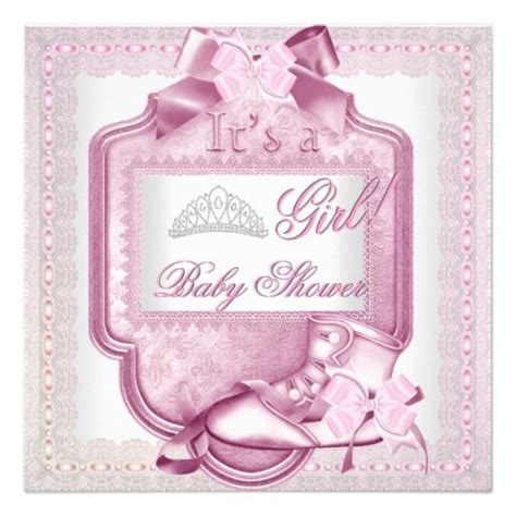 Elegant Princess Baby Shower Girl Pink Lace 4C Invite Baby Shower