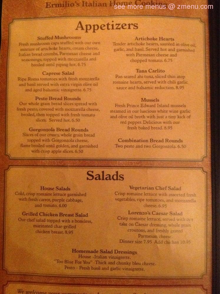 Ermilio S Italian Home Cooking Eureka Springs Menu Prices