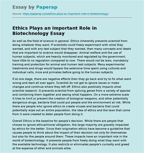 Ethics Plays An Important Role In Biotechnology Free Essay Example