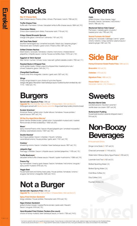 Eureka Menu In Dallas Texas Usa