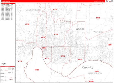 Evansville Zip Code Map Vintage Map