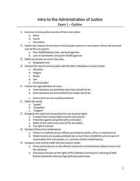 Exam 1 Outline 2020 Intro To The Administration Of Justice Exam 1 Outline 1 American