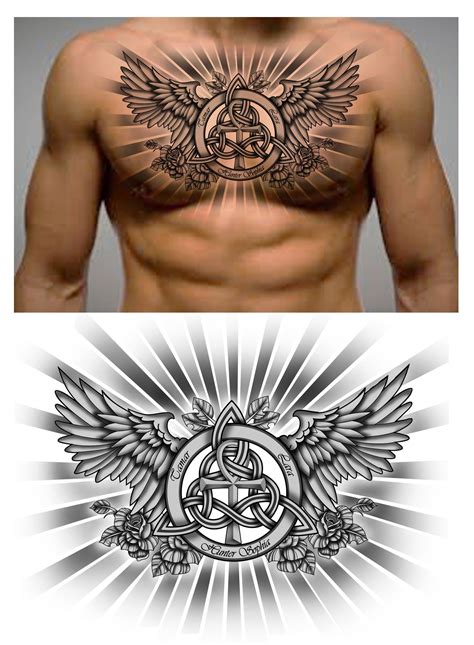 Family Trinity Knot With Names And Ankh Symbol In It Chest Piece