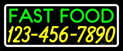 Fast Food With Phone Number White Border Neon Sign Restaurant Neon