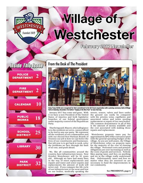 February 2017 Village Of Westchester Newsletter By Village Of