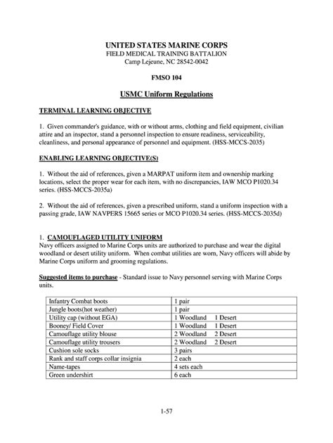 Fillable Online Marine Corps Uniform Regulations Fax Email Print