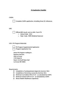 Fillable Online Uwlax Pa Application Checklist Caspa Complete Caspa