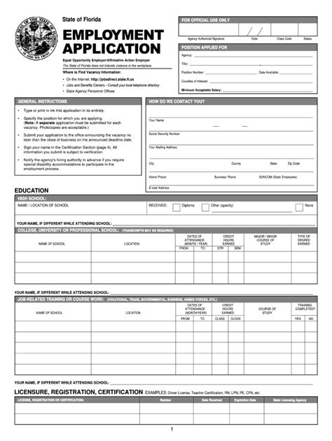 Florida State Employment Application Customizable Template Airslate