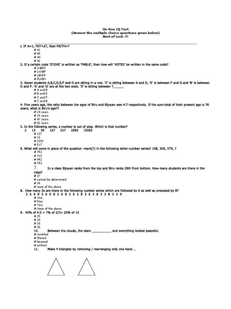 Free Printable Iq Test Pdf