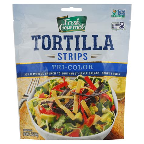 Fresh Gourmet Tri Color Tortilla Strips 3 5 Oz Gluten Free